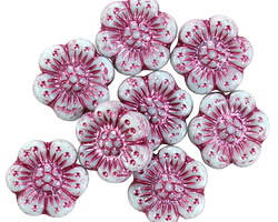 Czech Glass Cool Mint w/ Metallic Pink Wild Rose Coin 14mm