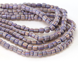 Java Glass Lavender & White w/ Stripes Graduated Gooseberry Beads 3-6x4-6mm