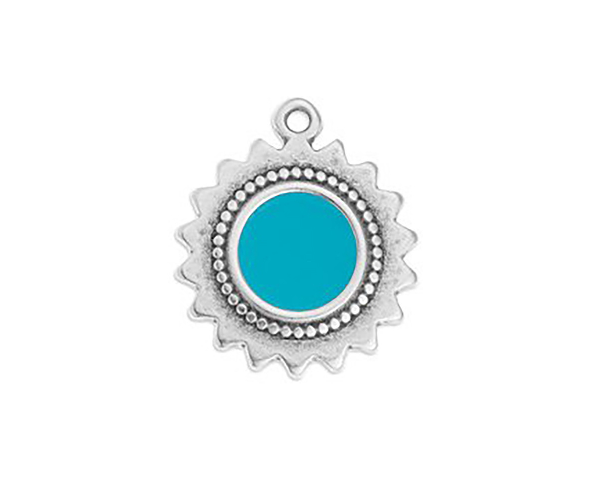Antique Silver (plated) Turquoise Enamel Sun Focal 18x21mm