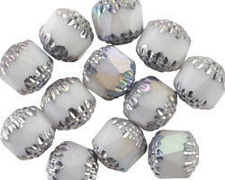 Czech Glass White AB w/ Silver Finish Lantern 10mm