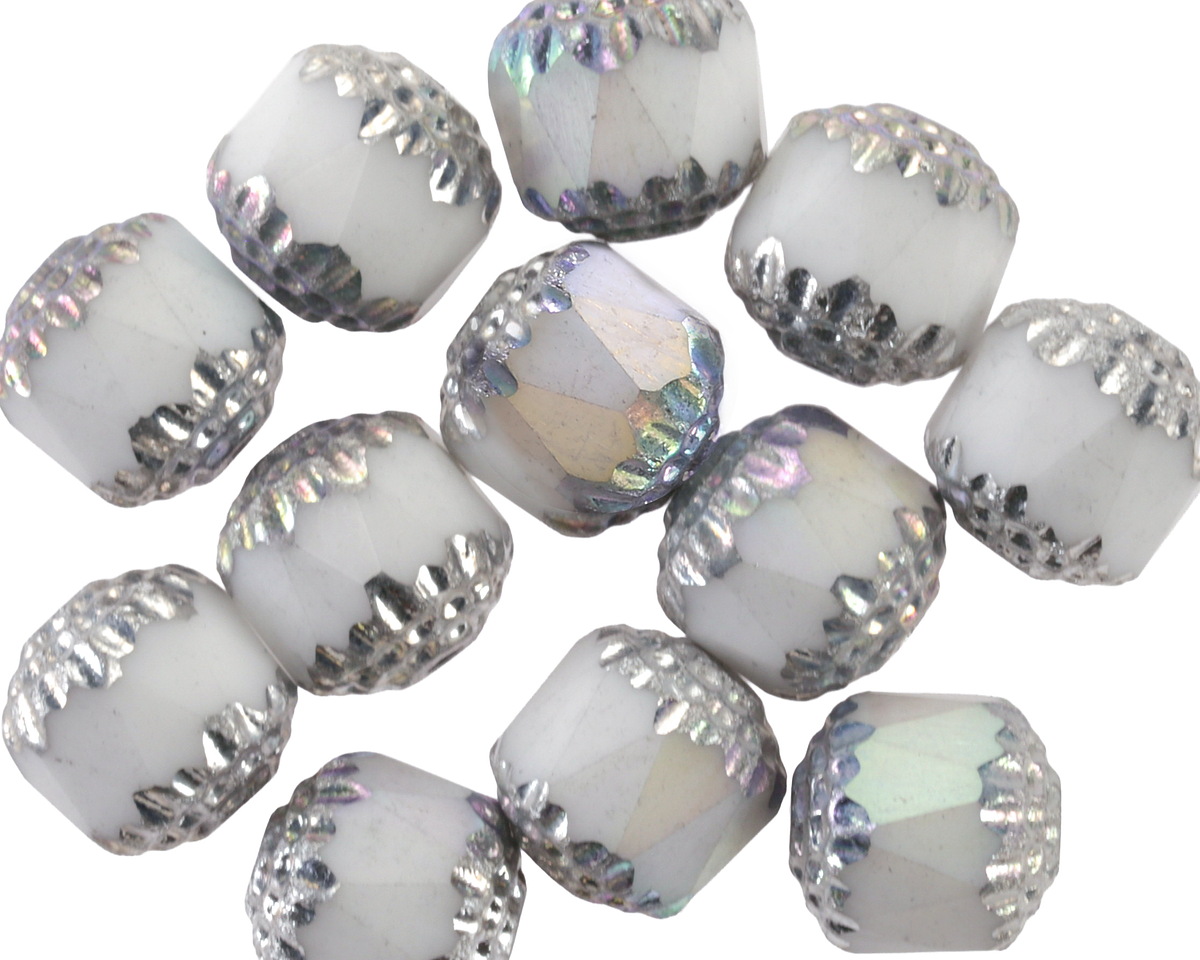 Czech Glass White AB w/ Silver Finish Lantern 10mm