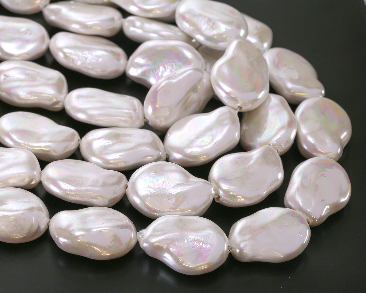 Pearly White Flat Baroque Style Shell Pearl 24x17mm