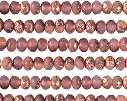 Czech Glass Matte Textured Pink Opal w/ Metallic Rainbow Fire Polished Rondelle 3x5mm
