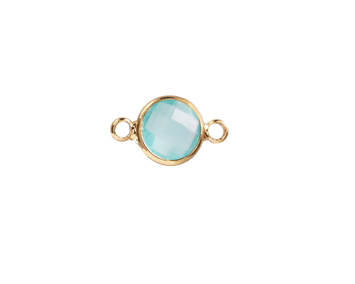 Sea Blue Opal Crystal Round Link in Gold Finish Bezel 14.5x8.5mm