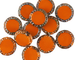 Czech Glass Cinnamon Picasso Tribal Coin 12mm