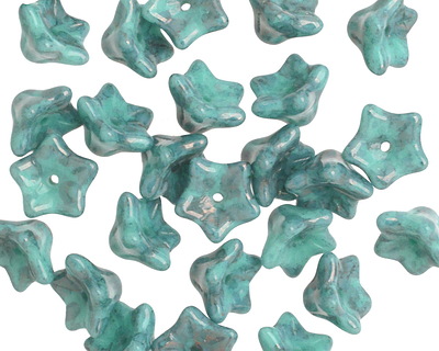 Czech Glass Luster Teal 5 Point Bellflower 6x9mm