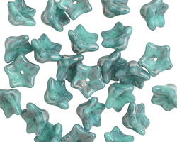 Czech Glass Luster Teal 5 Point Bellflower 6x9mm