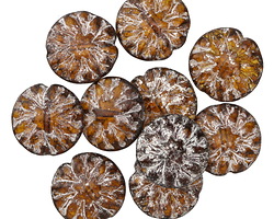 Czech Glass Butter Rum Dahlia w/ Mercury Glass Wash Coin 14mm