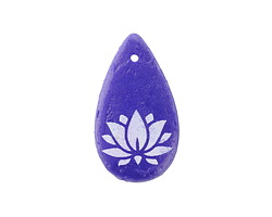 Czech Glass Laser Etched Lotus on Textured Cobalt w/ AB Finish Teardrop 18x30mm