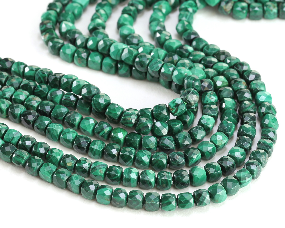 Malachite Faceted Cube 4mm