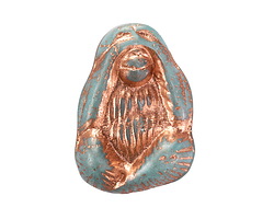 Czech Glass Turquoise Silk w/ Copper "See No Evil" Monkey Focal Bead 16x22mm