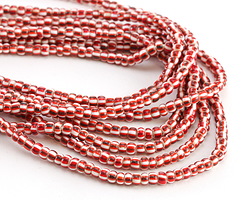 African Glass Red, Brown & White Striped Seed Bead 2-3mm