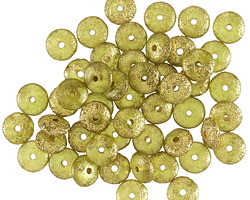Czech Glass Textured Peridot w/ Gold Spacer 2x6mm