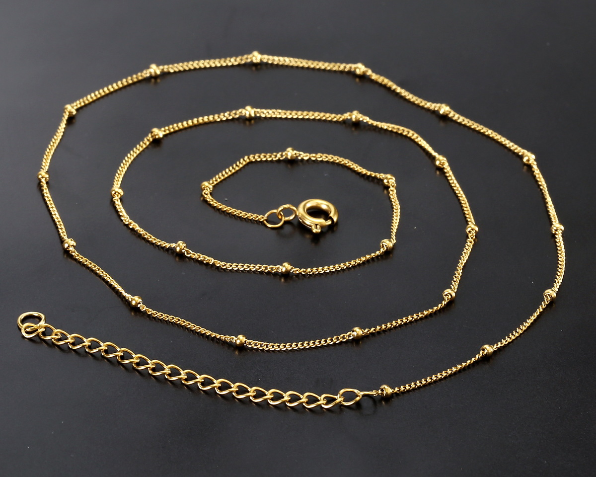 Waterproof 18K Gold PVD Plated Stainless Steel Satellite Chain, 18" Finished w/ 2" extender
