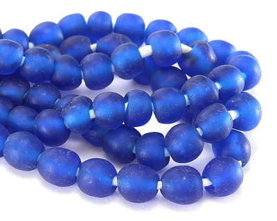 African Recycled Glass Pacific Blue Tumbled Round 9-11mm