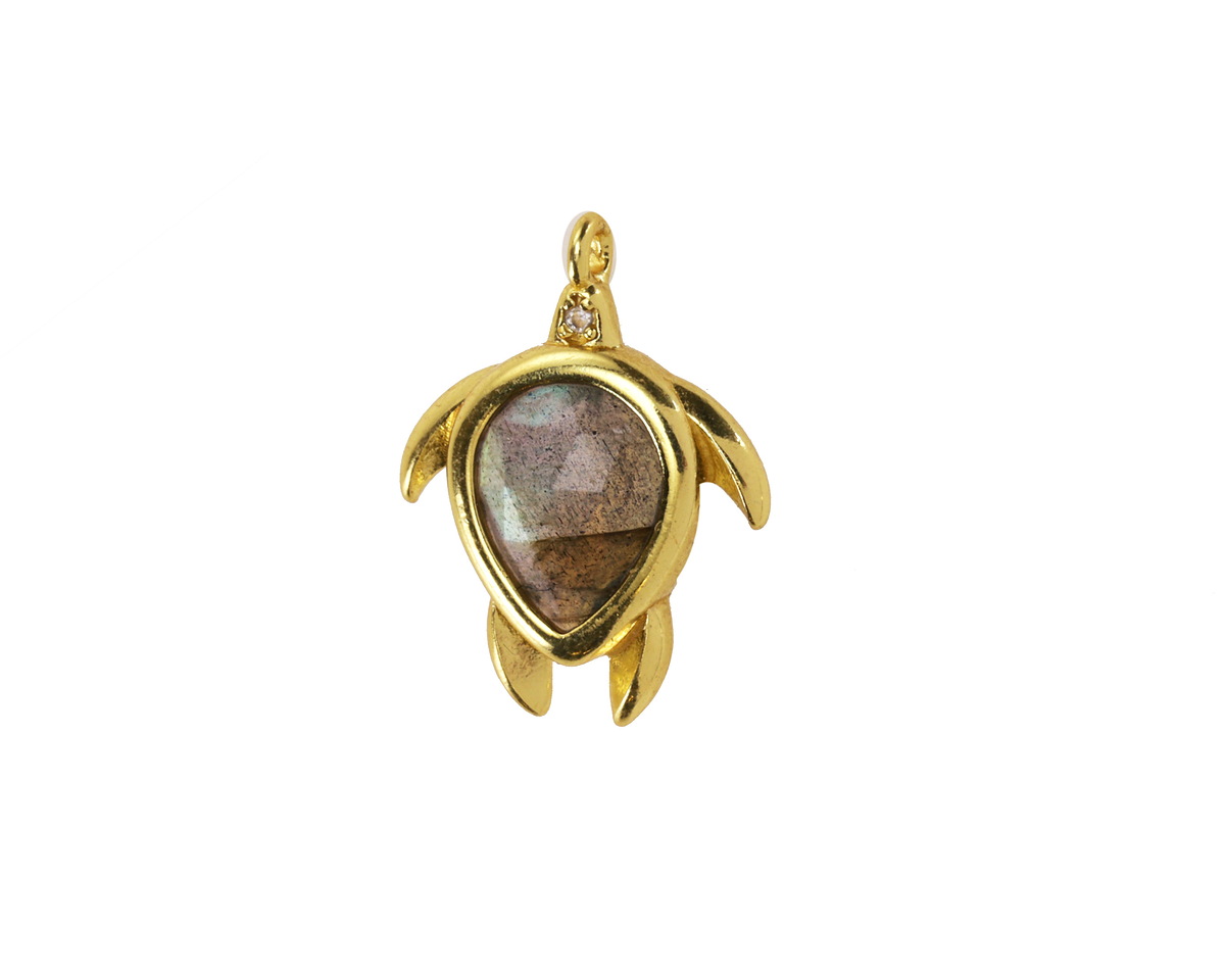 Labradorite (A) w/ Gold Finish Sea Turtle Focal 15x19mm