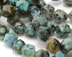 African Turquoise Star Cut Round 10mm Beads