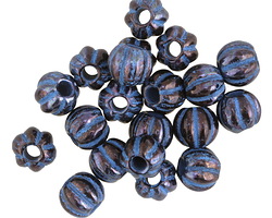 Czech Glass Dark Bronze w/ Blue Large Hole Melon Round 8mm