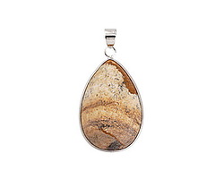 Picture Jasper Teardrop Silver Wrapped w/ Bail Pendant 22x41mm