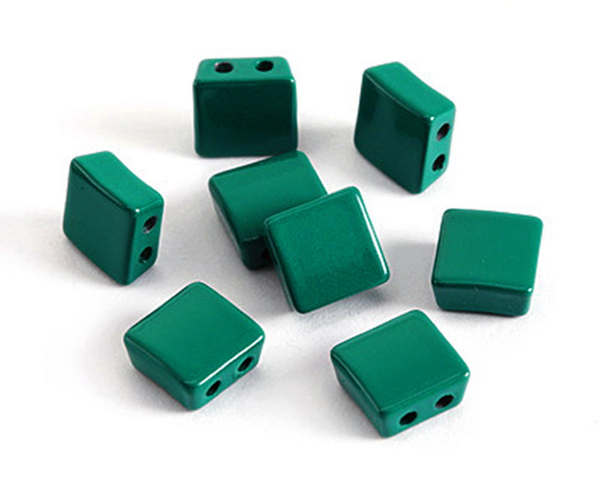 Emerald Enamel 2-Hole Tile Square Bead 8mm