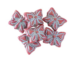 Czech Glass Metallic Pink Guava w/ Sky Blue Butterfly Bead 12x15mm