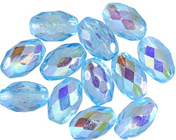 Czech Glass Aquamarine AB Fire Polished Rice 12x8mm