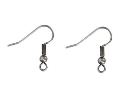 Antique Silver (plated) Earwire w/ 3mm Bead & Coil 19x19mm
