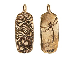 Green Girl Bronze Dragonfly Lily Pendant 14x36mm