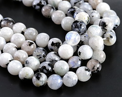 Rainbow Moonstone w/ Black Tourmaline Round 8mm