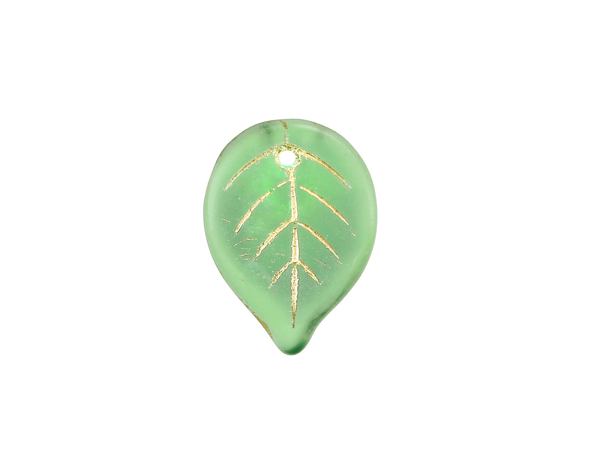 Czech Glass Matte Emerald w/ Gold Leaf Drop 18x13mm