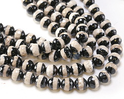 Tibetan (Dzi) Agate Black w/ White Band Faceted Round 8mm