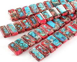 Fuchsia & Ocean Blue Impression Jasper 2-Hole Rectangle 10-11x20mm