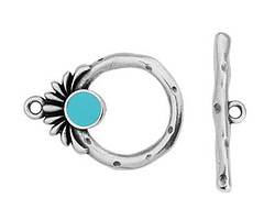 TierraCast Antique Silver (plated) w/ Light Sky Blue Setting Toggle 27x20mm, 27mm Bar