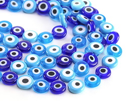 Millefiori Glass Multi Blues Evil Eye Coin 11.5-12mm
