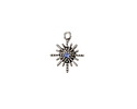 Antique Silver (Plated) Sunburst w/ Light Sapphire Crystal Charm 10x12mm