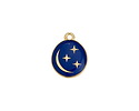 24K Gold (plated) Cobalt Enamel Crescent Moon & Stars Oval Focal 12x16mm