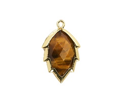 Tiger Eye Faceted Puff Leaf Focal w/ Gold Finish 14x22mm