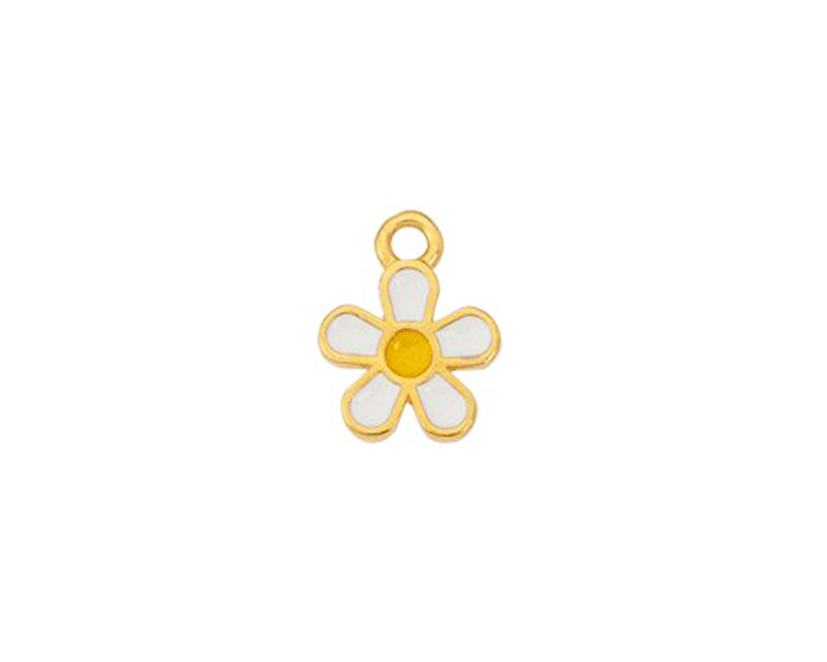 24K Gold (plated) White/Yellow Enamel Daisy Focal 10.5x13.5mm
