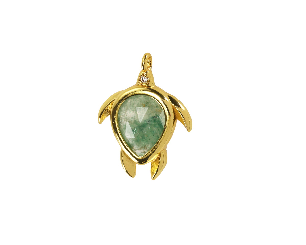 Green Strawberry Quartz w/ Gold Finish Sea Turtle Focal 15x19mm