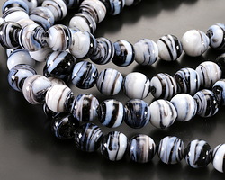 Jet & White Swirl Lampwork Glass Round 10mm