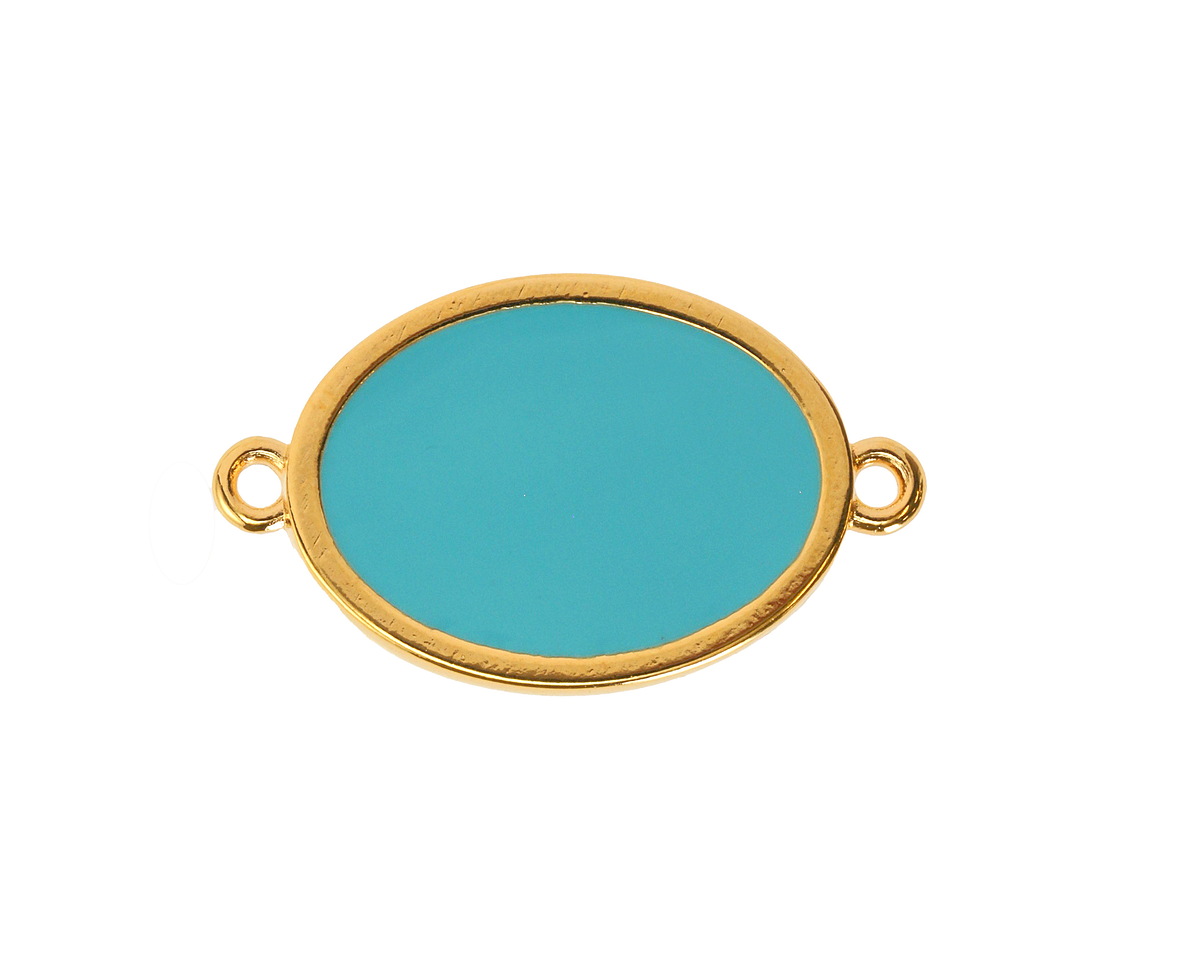 24K Gold (Plated) Aqua Enamel Oval Focal Link 27x16mm