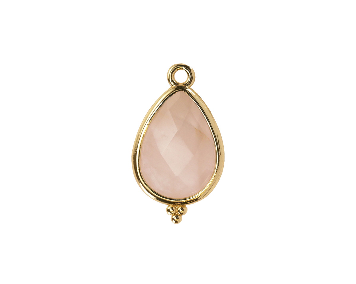 Rose Quartz w/ Gold Finish Faceted Teardrop Focal 12x21mm