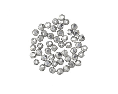 Czech Glass Silver Fire Polished Round 2mm