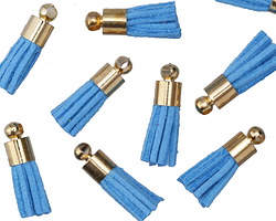 Sky Blue w/ Gold (plated) Bead Cap Faux Suede Tassel 17mm