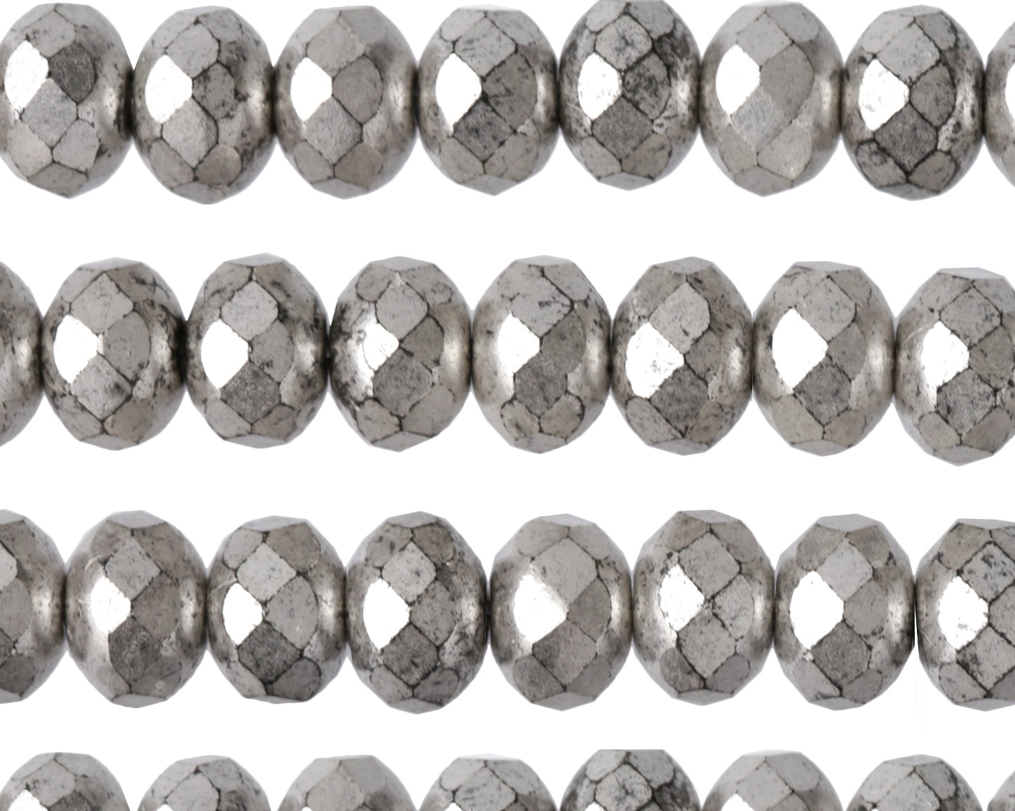 Czech Glass Antique Silver Fire Polished Rondelle 6x8mm