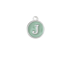 Sweet Mint Enamel Silver Finish Initial Coin Charm "J" 12x14mm