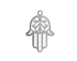 White Enamel Stainless Steel Hamsa Focal 17x25mm