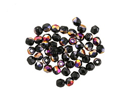 Czech Glass Jet w/ Metallic Rainbow Fire Polished Round 3mm
