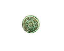 Patina Green Brass (plated) Scrolling Daisy Button 15mm