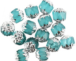 Czech Glass Island Blue w/ Silver Lantern 8mm